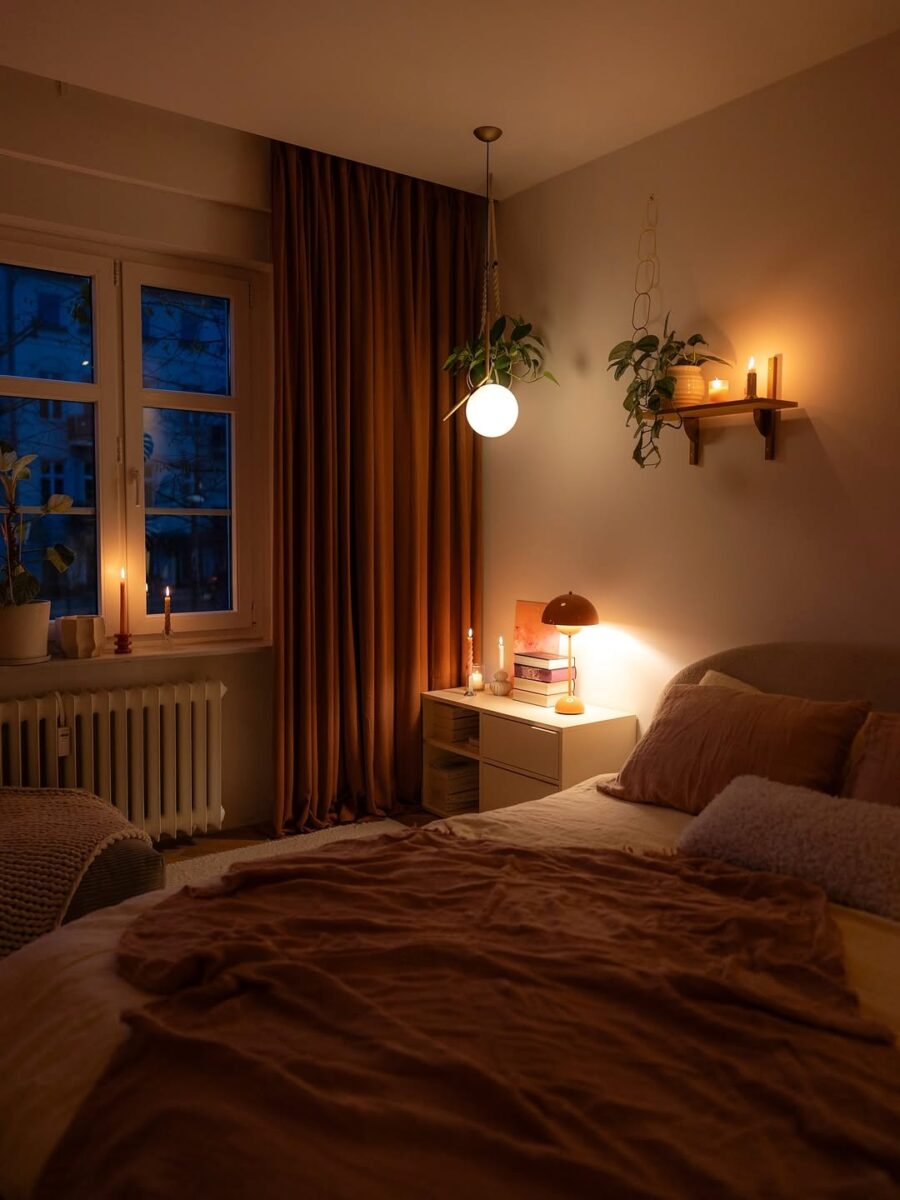 Warm Lighting Enhances Cozy Bedroom Atmosphere
