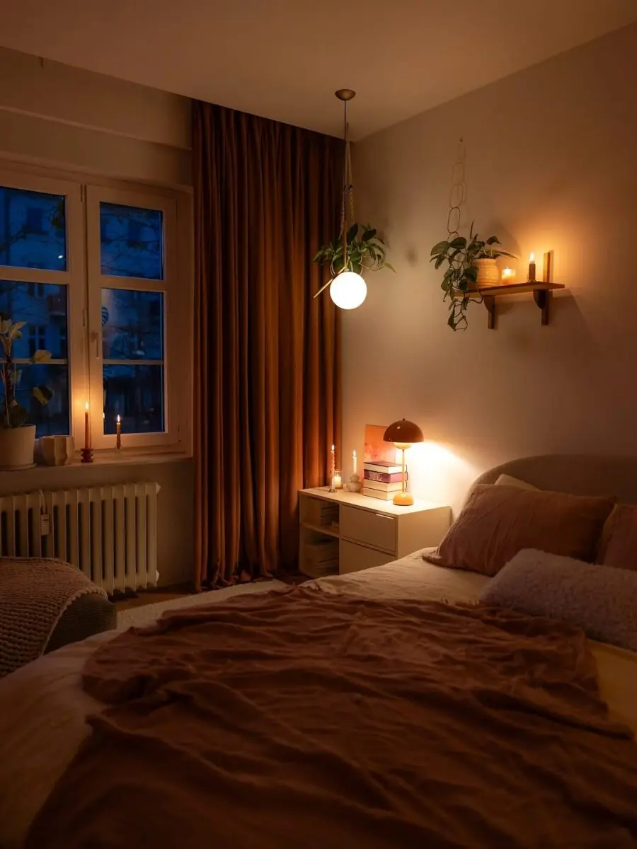 Warm Lighting Enhances Cozy Bedroom Atmosphere