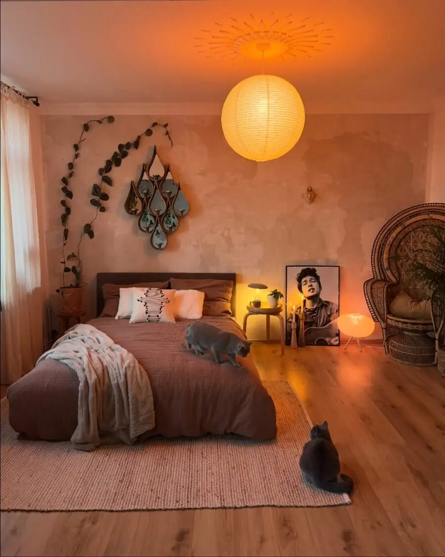 Warm and inviting chic apartment bedroom