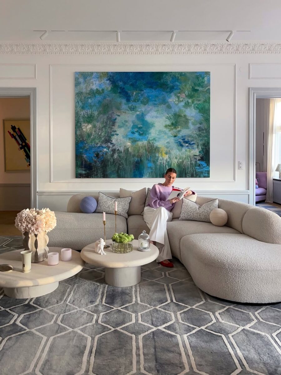 Elegant and cozy living room with artistic flair