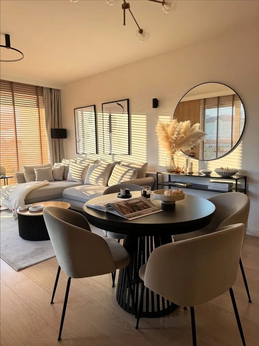 Stylish contemporary living room with soft hues