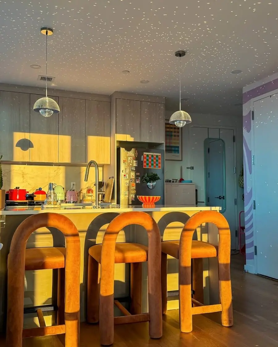 Stylish kitchen with cozy bar stools