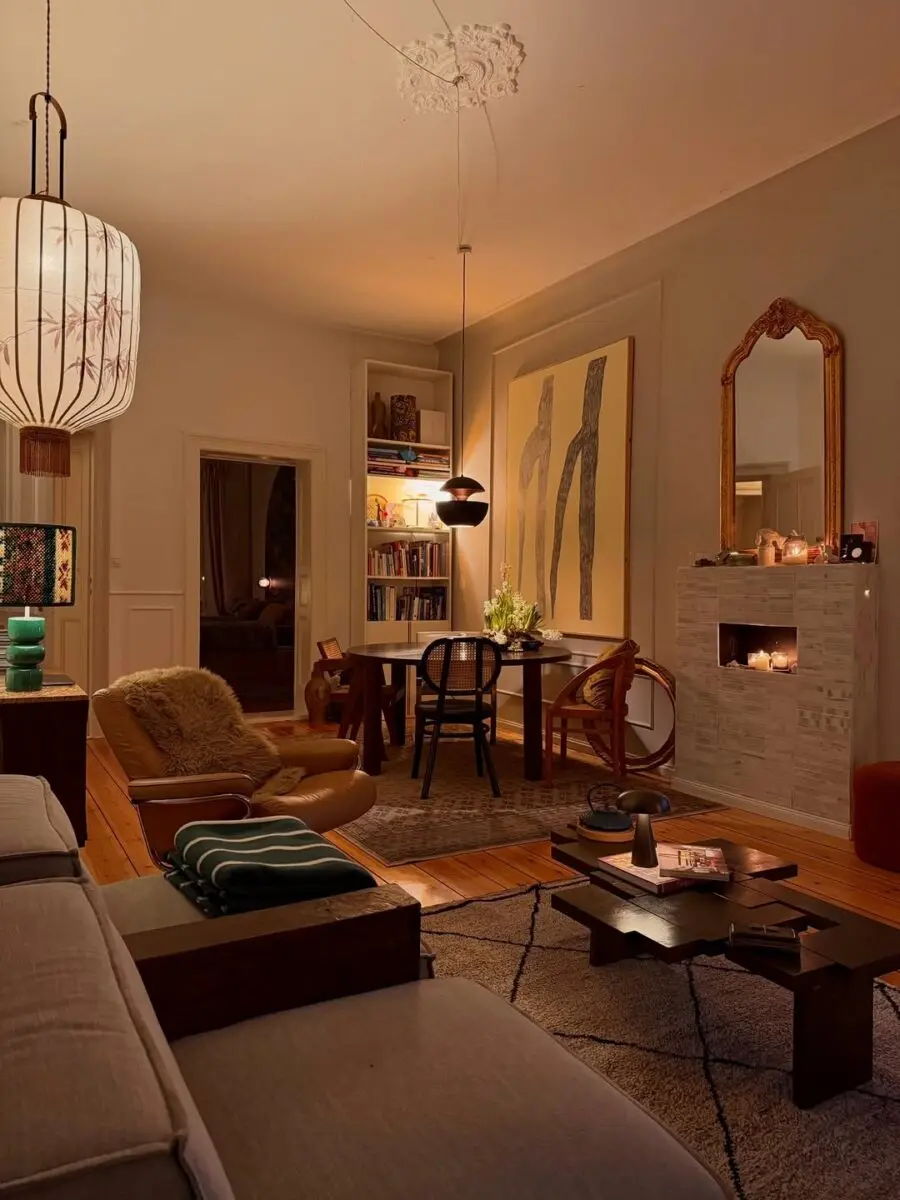 Elegant living space with warm, ambient lighting
