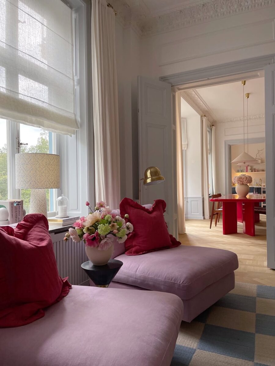 Stylish pink accents enhance living area charm