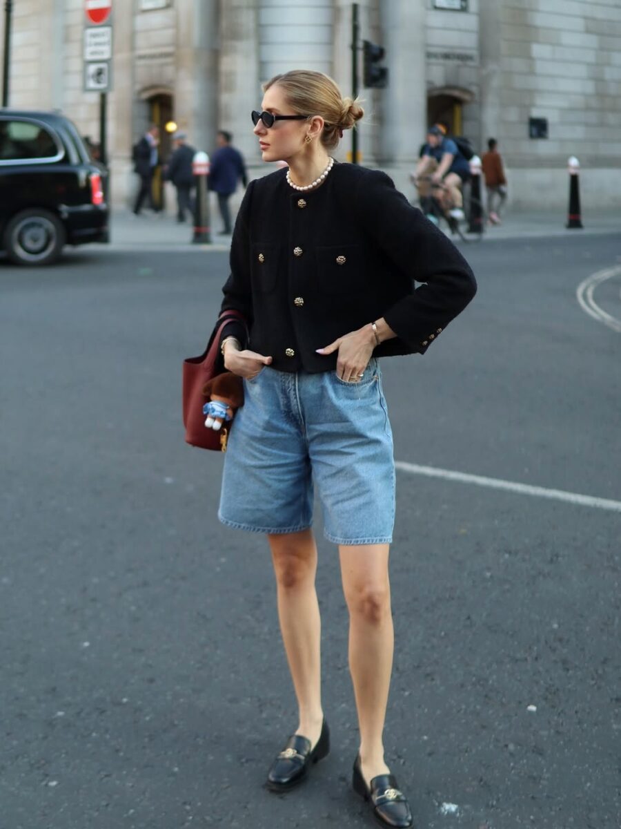 Chic summer style with denim shorts and jacket