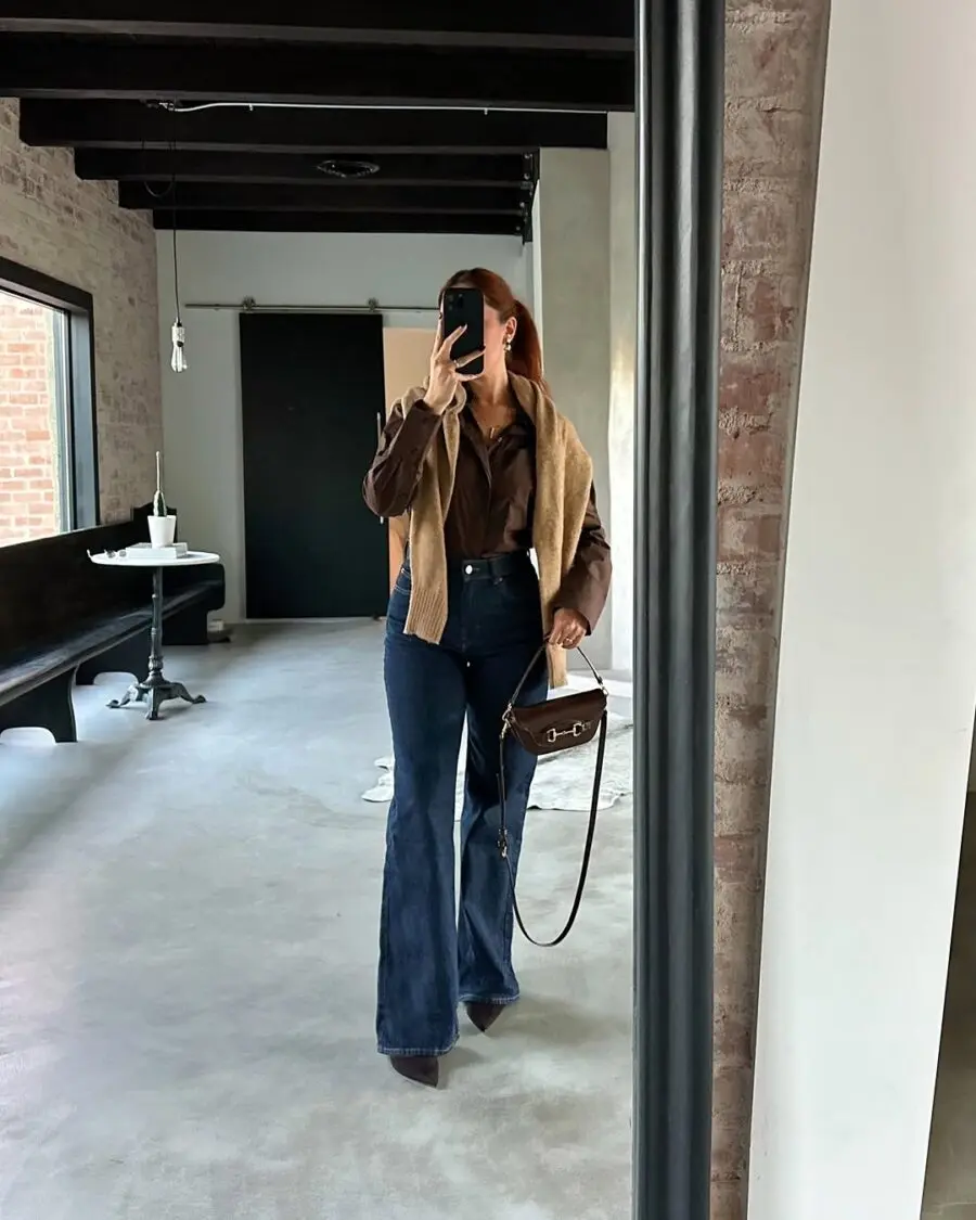 Stylish flared jeans paired with a chic top