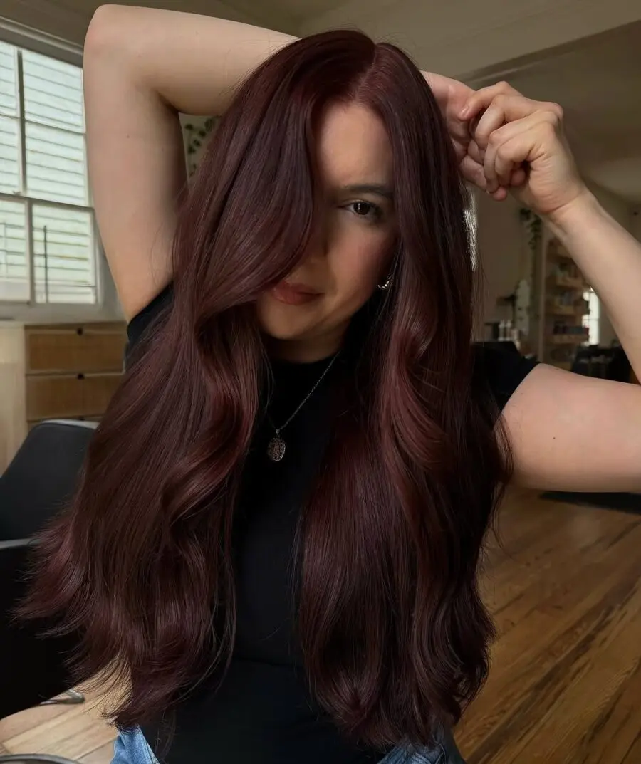 Elegant long waves with chocolate cherry hues