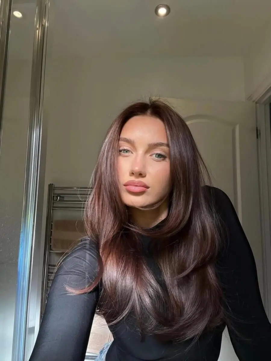 Sleek Long Chocolate Cherry Hair Look