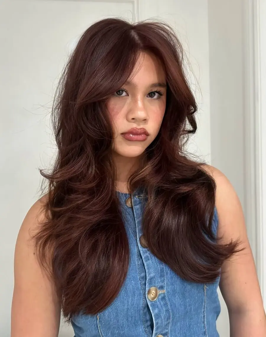 Elegant long waves with chocolate cherry hues