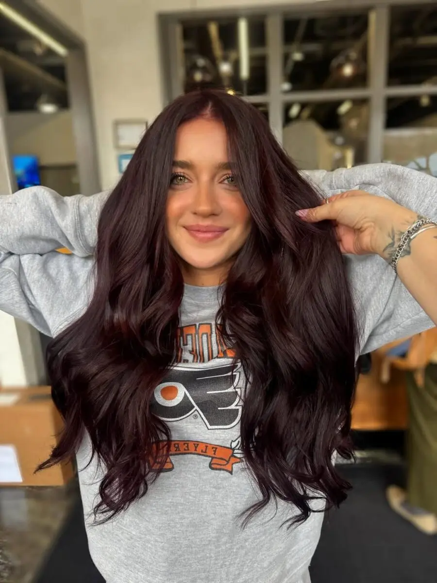 Gorgeous chocolate cherry wavy locks in sunlight