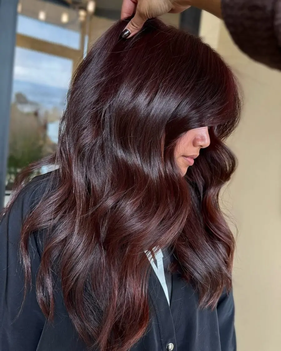 Beautiful chocolate cherry waves with bangs