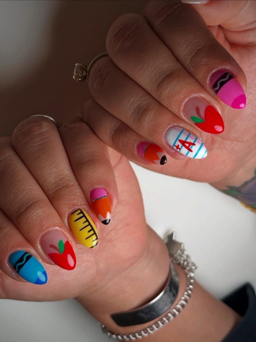 Playful nails celebrating back-to-school spirit