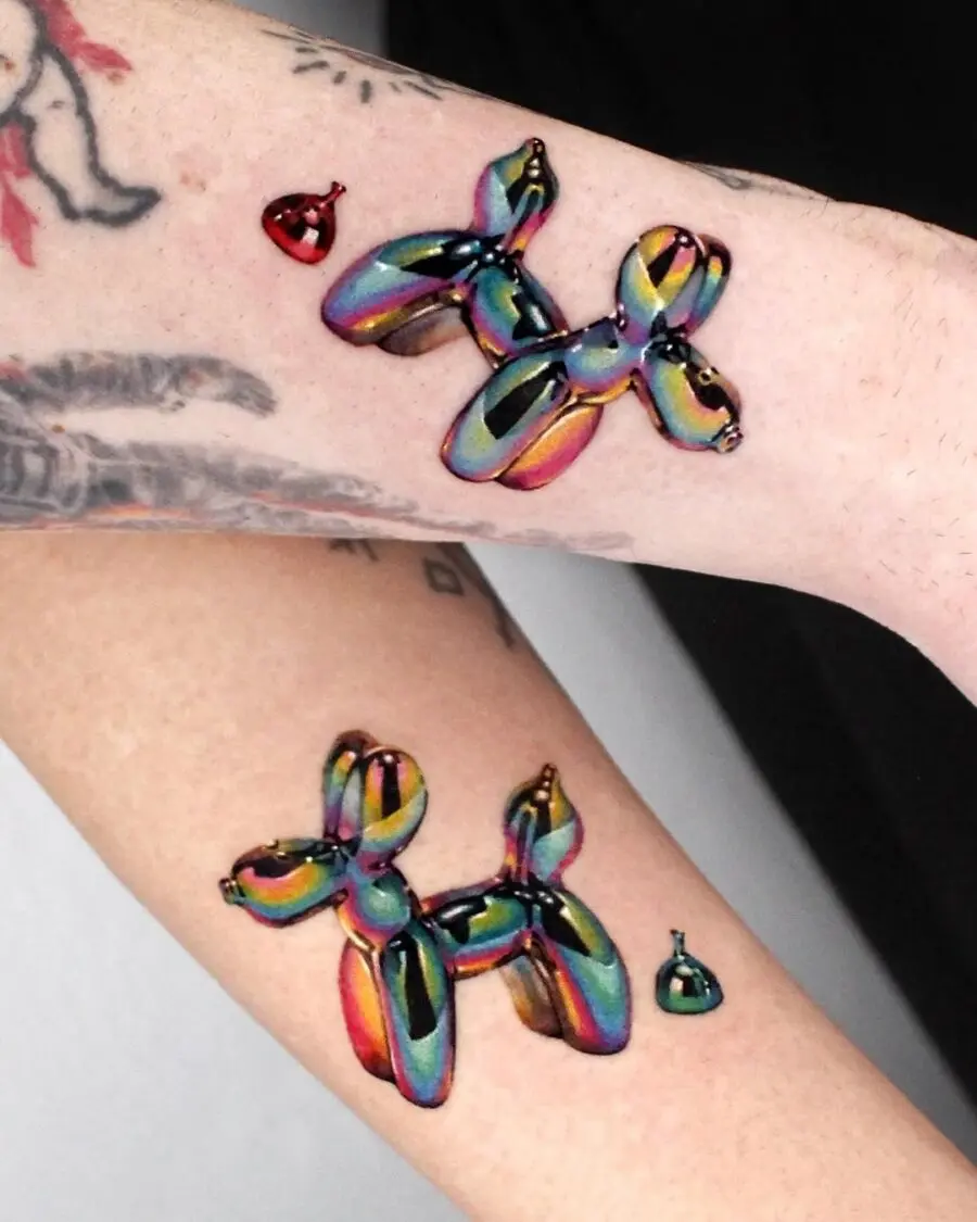 Vivid balloon dog tattoos with whimsical detail