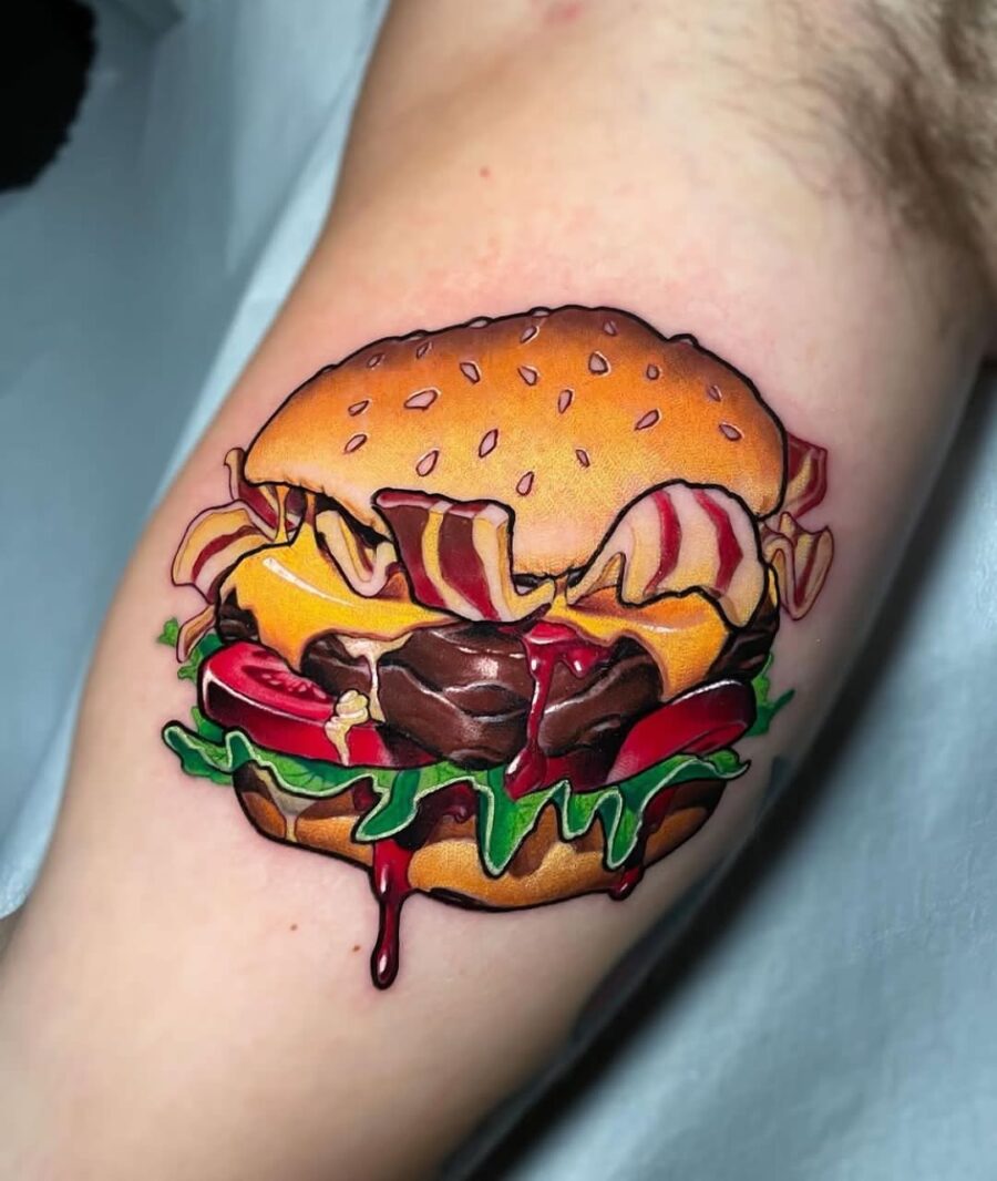 Deliciously detailed burger tattoo design