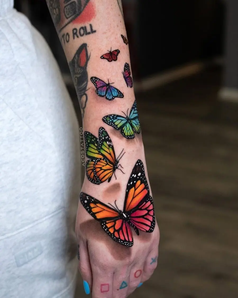 Vivid butterfly tattoos showcasing vibrant colors