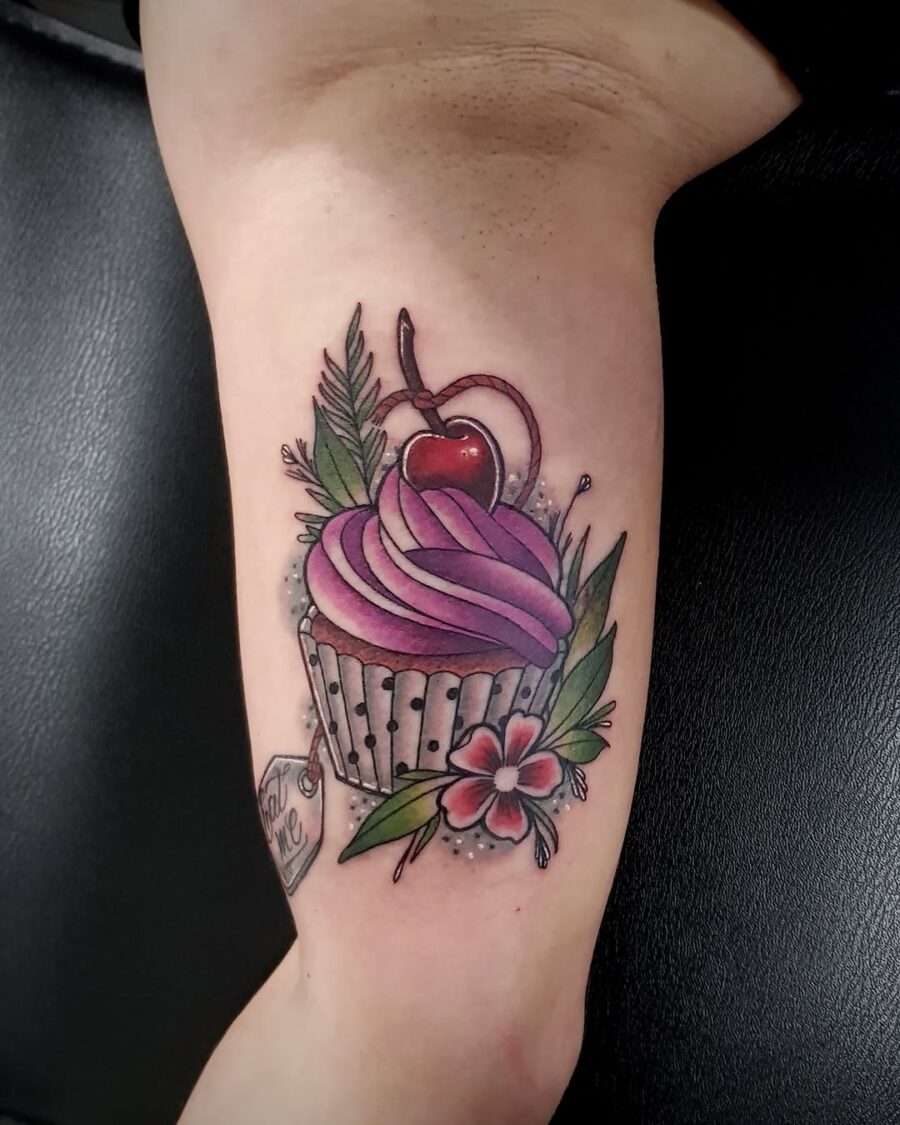 Deliciously vibrant cupcake tattoo design