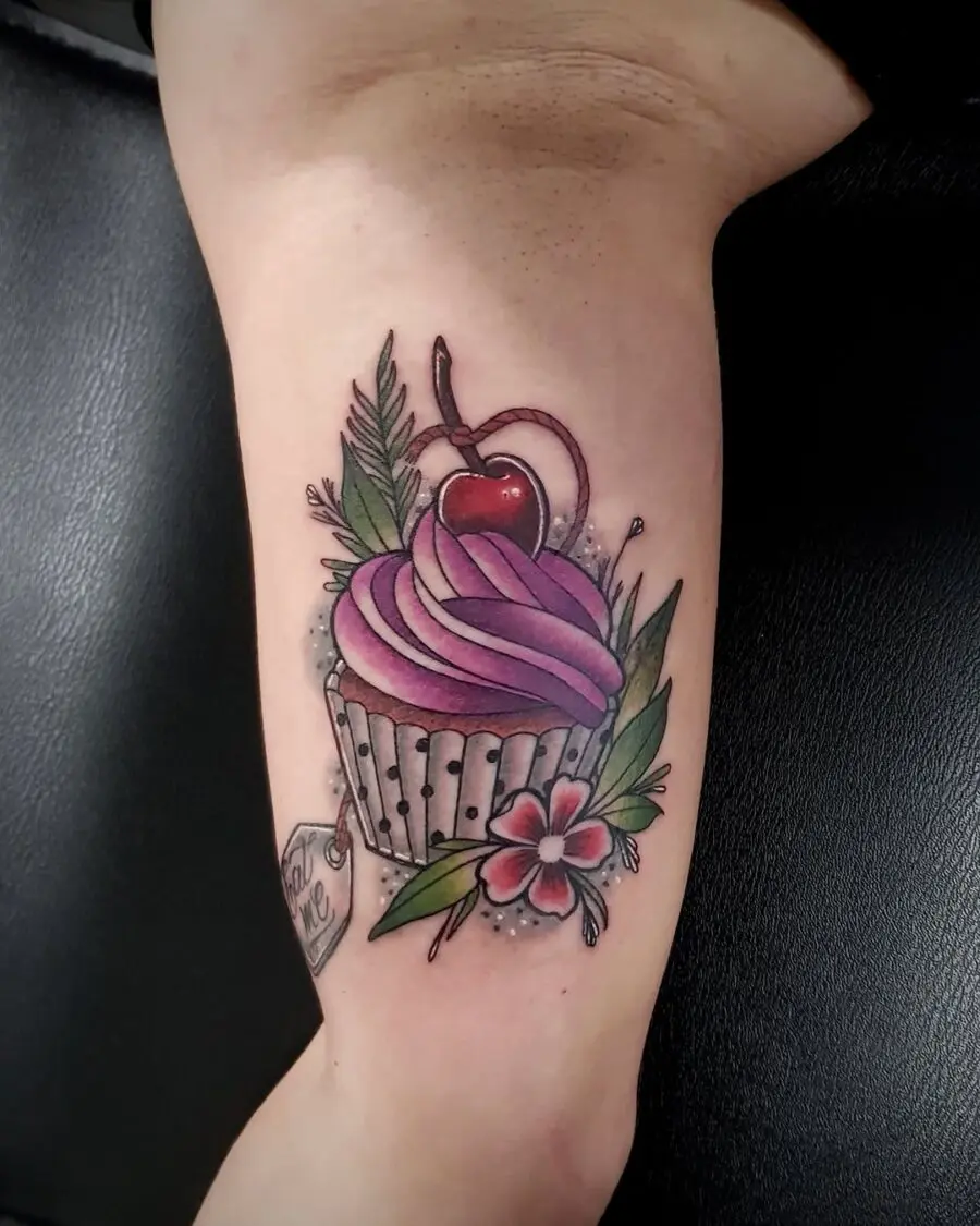 Deliciously vibrant cupcake tattoo design