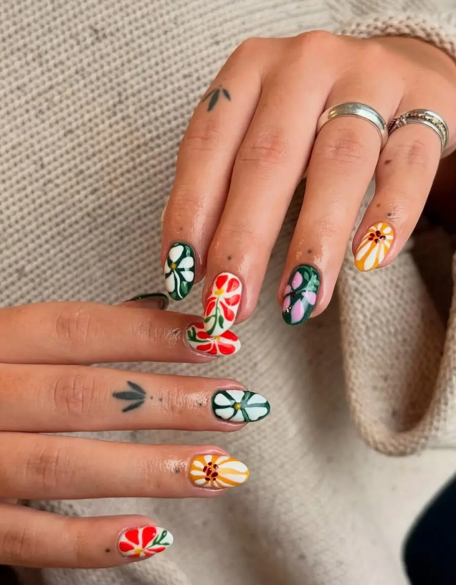Vibrant Floral Designs for Festival Nails