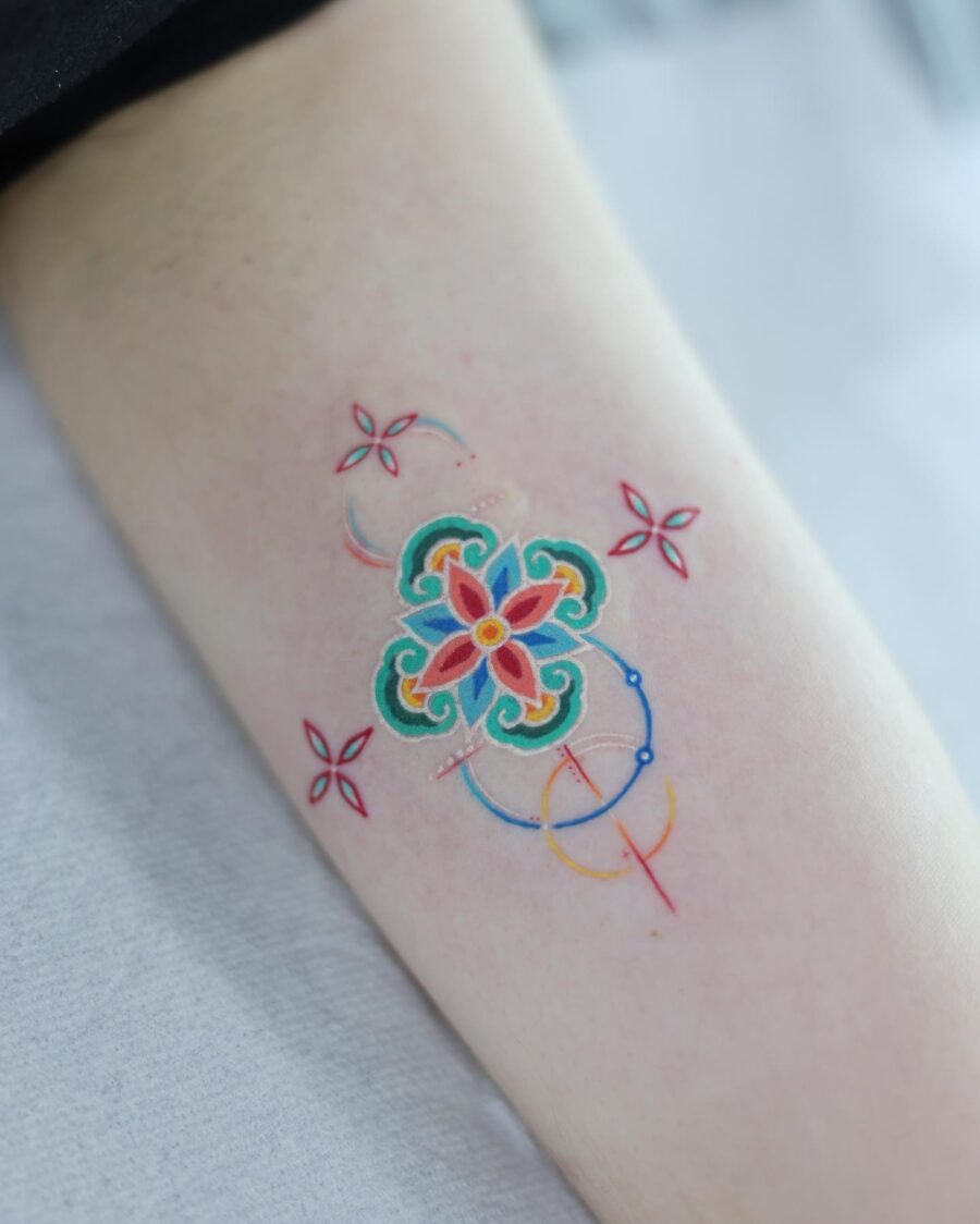 Vibrant floral tattoo with intricate details