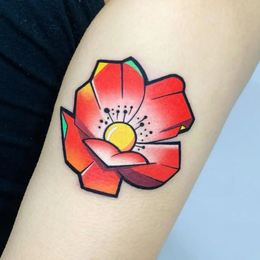 Vibrant Flower Tattoo with Dynamic Color Play