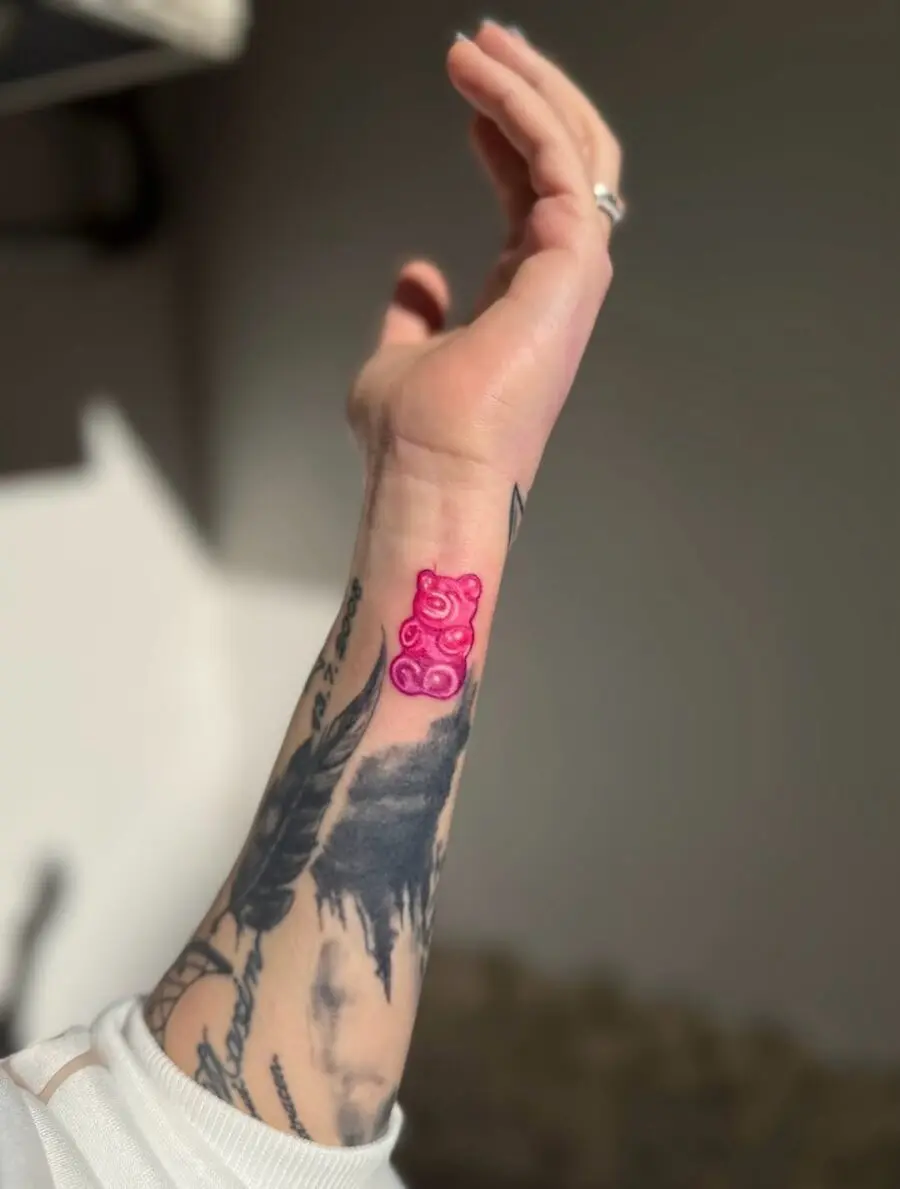Playful and vibrant gummy bear tattoo design