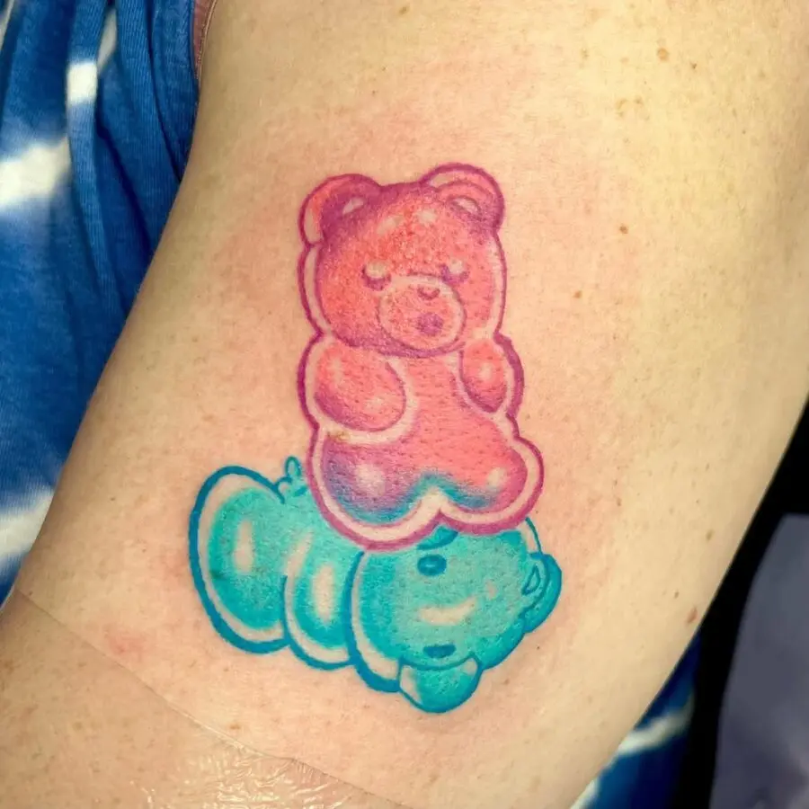 Playful and vibrant gummy bear tattoo design