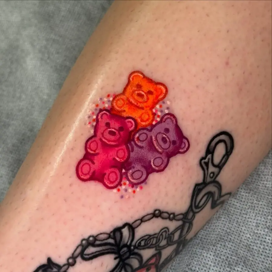 Vibrant Gummy Bear Tattoo Design in Bright Colors