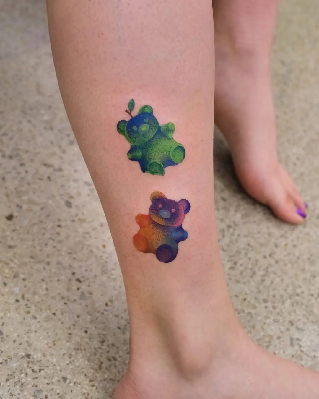 Vibrant gummy bear tattoos for fun-loving souls