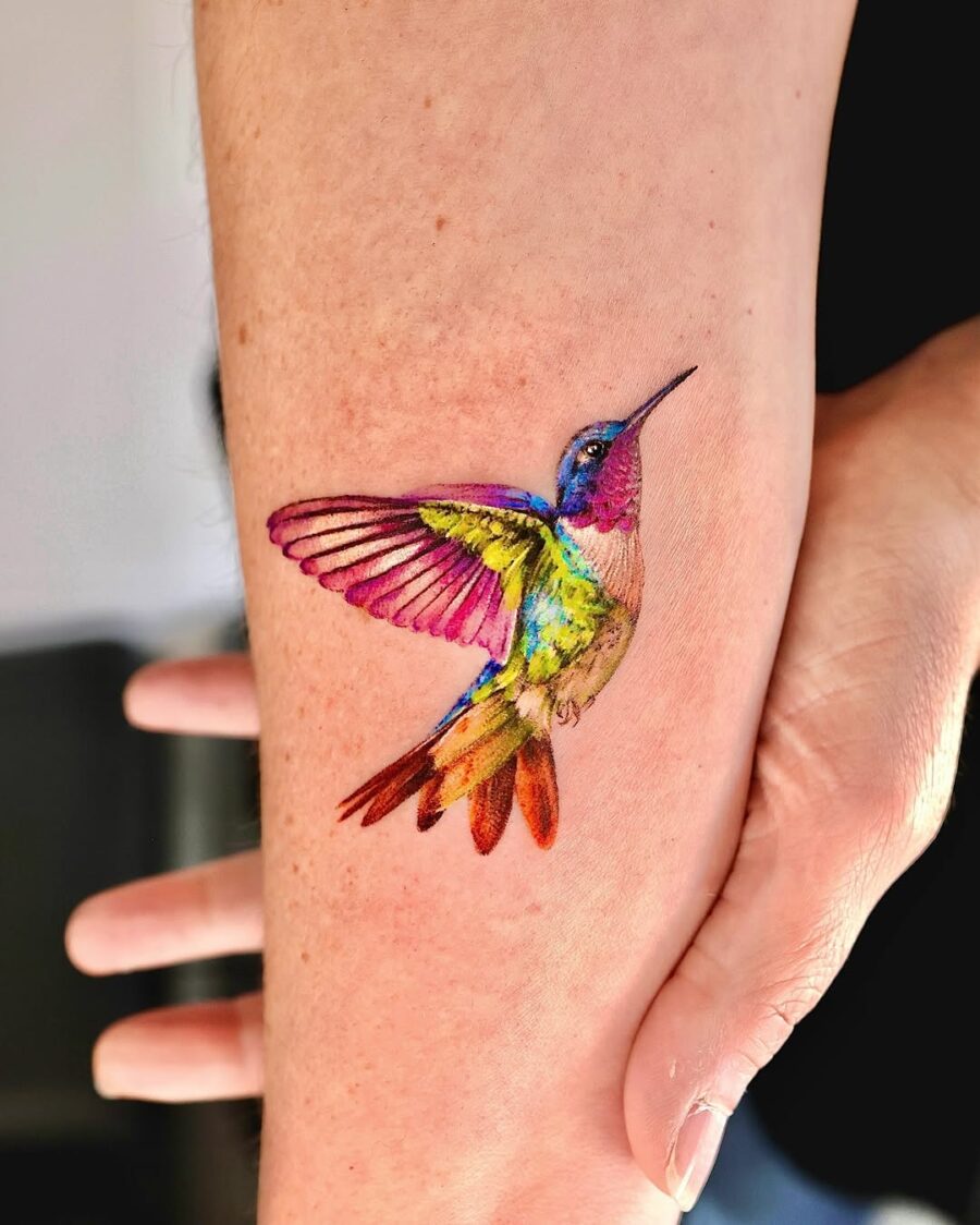 Vibrant Hummingbird Tattoo with Splendid Colors