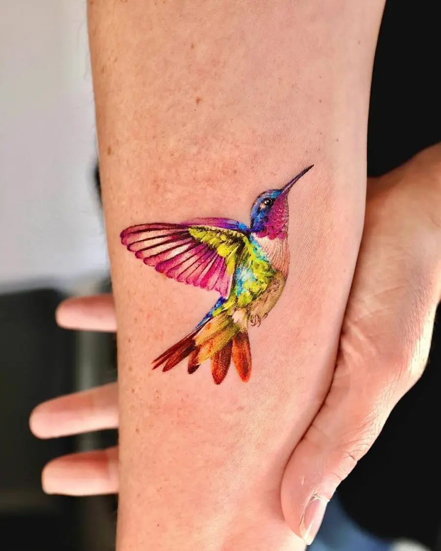 Vibrant Hummingbird Tattoo with Splendid Colors