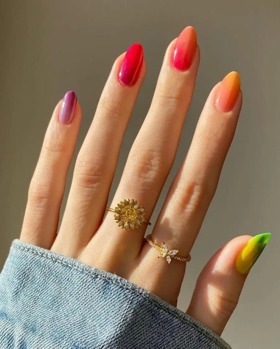 Vibrant jelly nails with a playful ombre effect