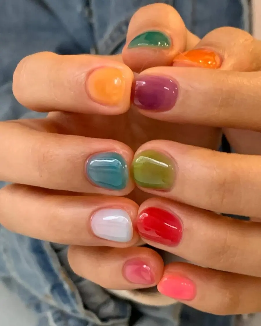 Vibrant Jelly Nails with Colorful Hues