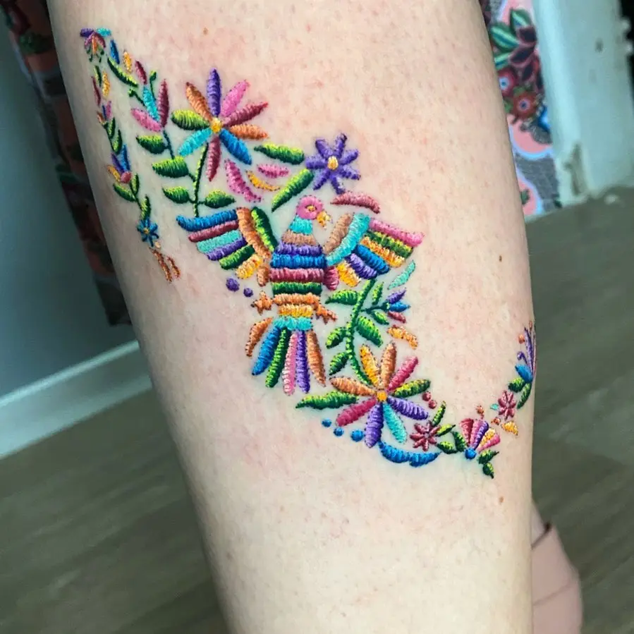 Vivid floral design featuring a mythical bird