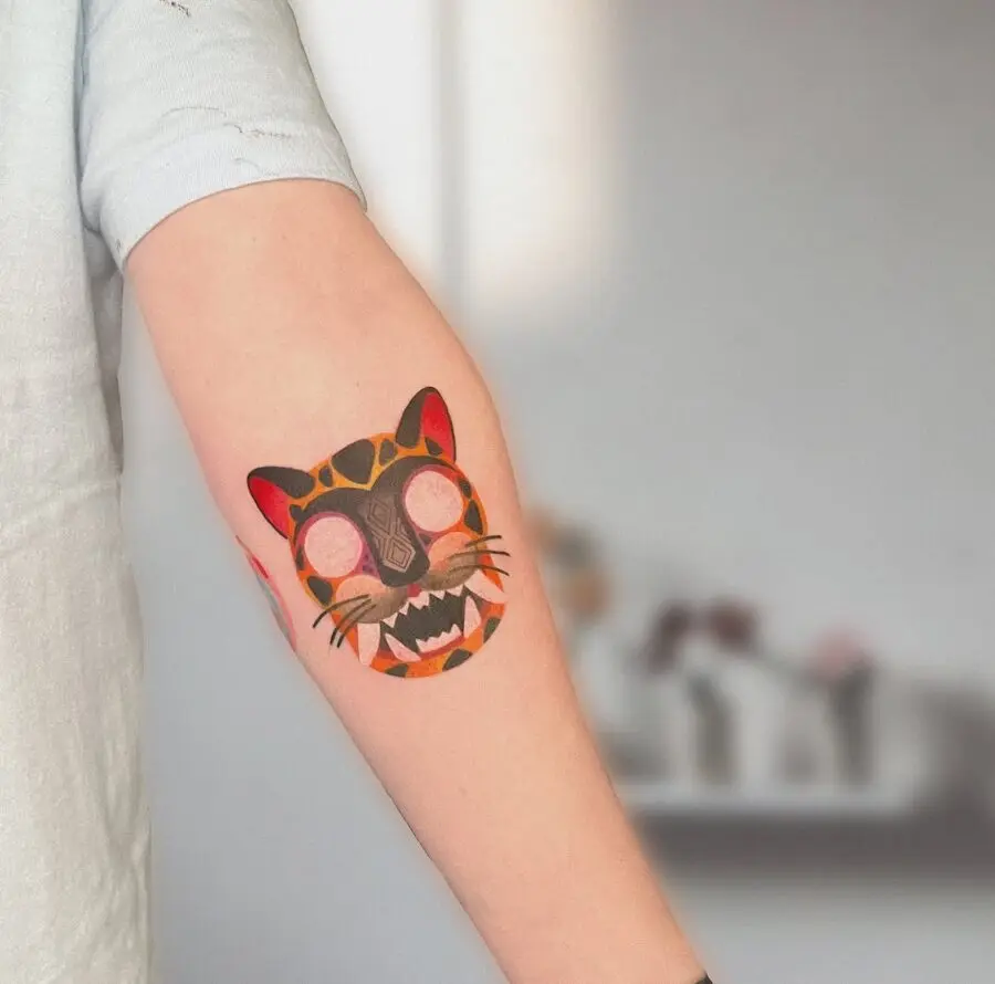 Vibrant Mexican Cat Tattoo in Bold Colors
