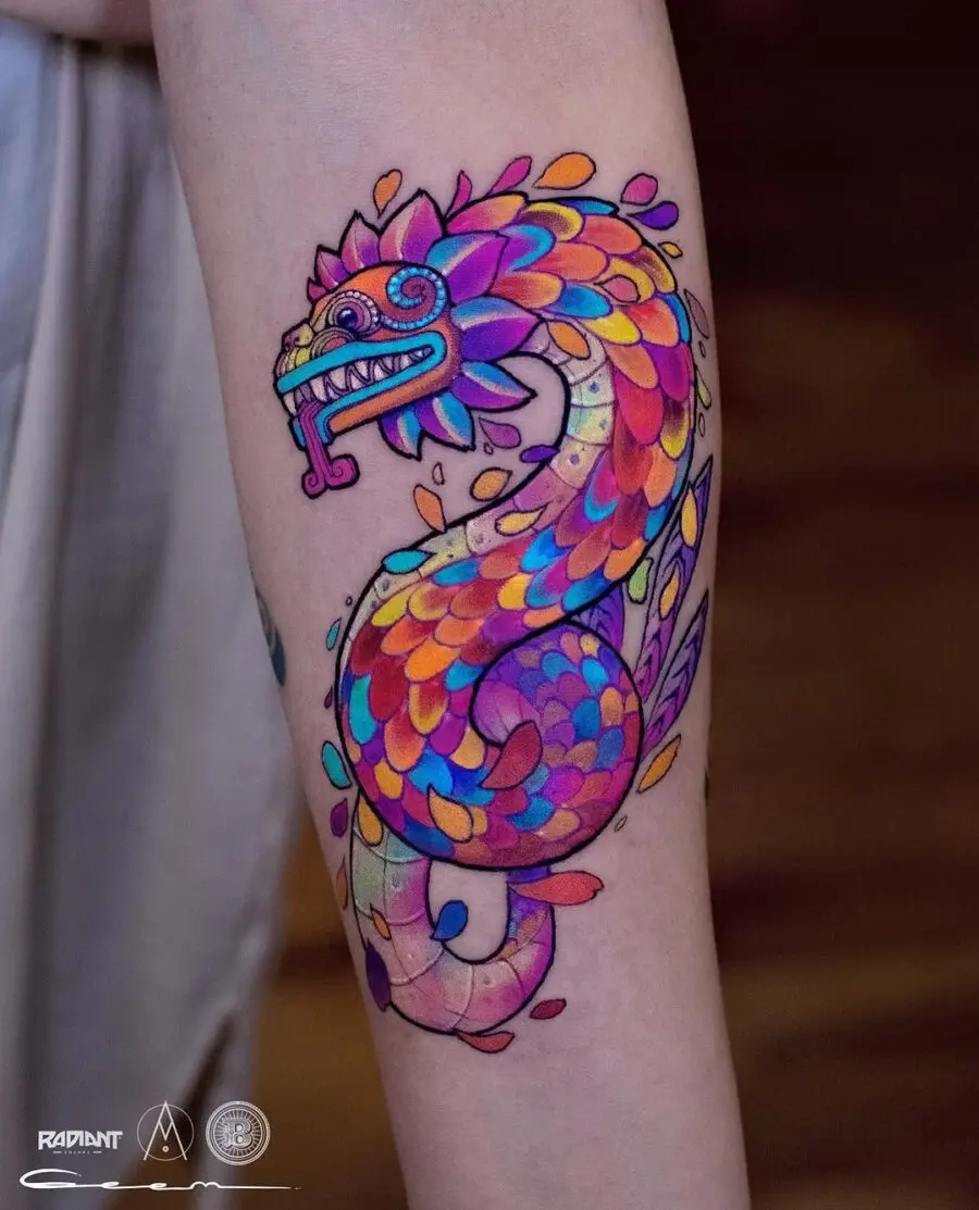 Vibrant serpent-inspired tattoo full of life