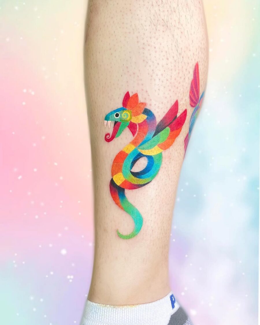 Vibrant Mexican snake tattoo with colorful design