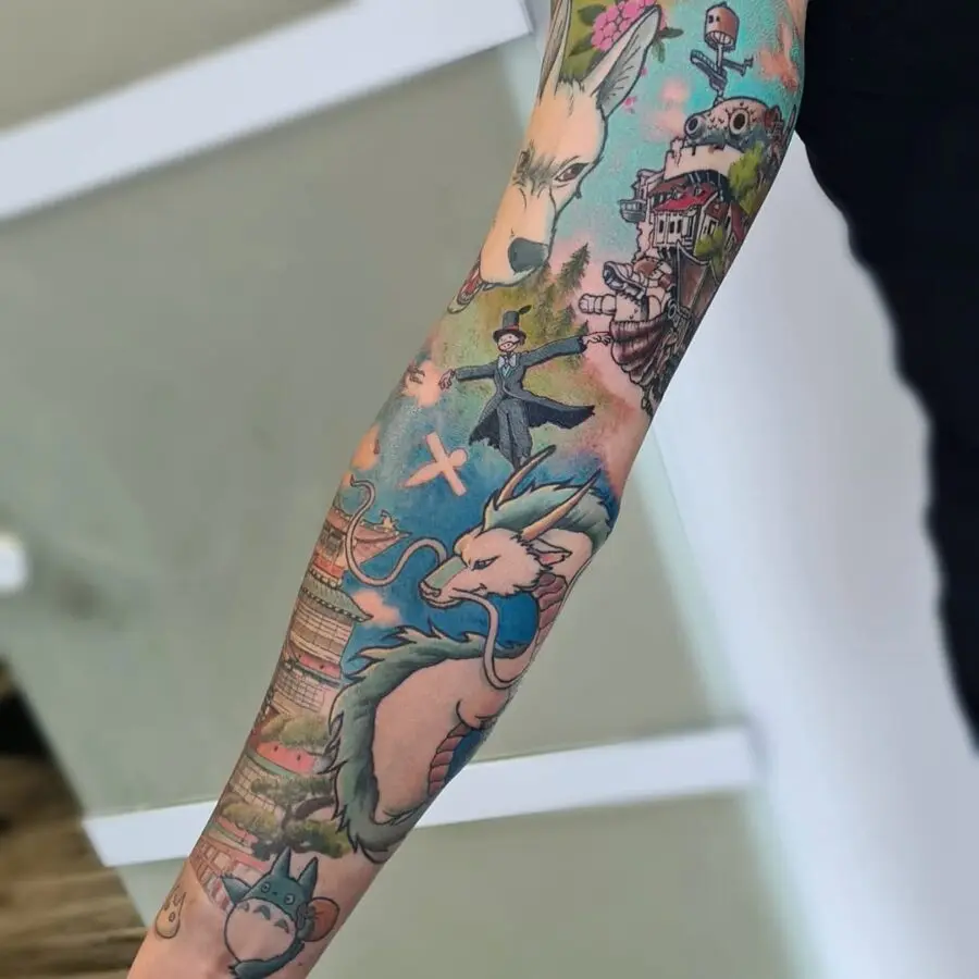 Vibrant New School Tattoo Featuring Whimsical Elements