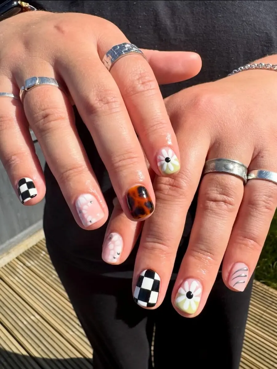 Vibrant, playful festival nail art on display