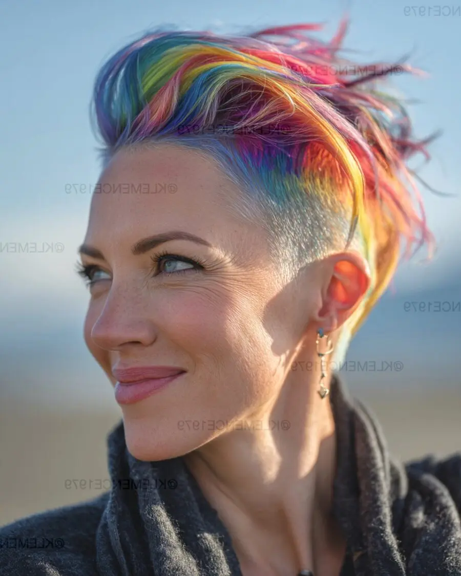Vibrant rainbow undercut for bold women