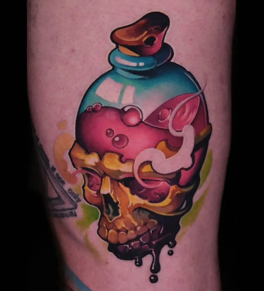 Vibrant skull design with potion vibes