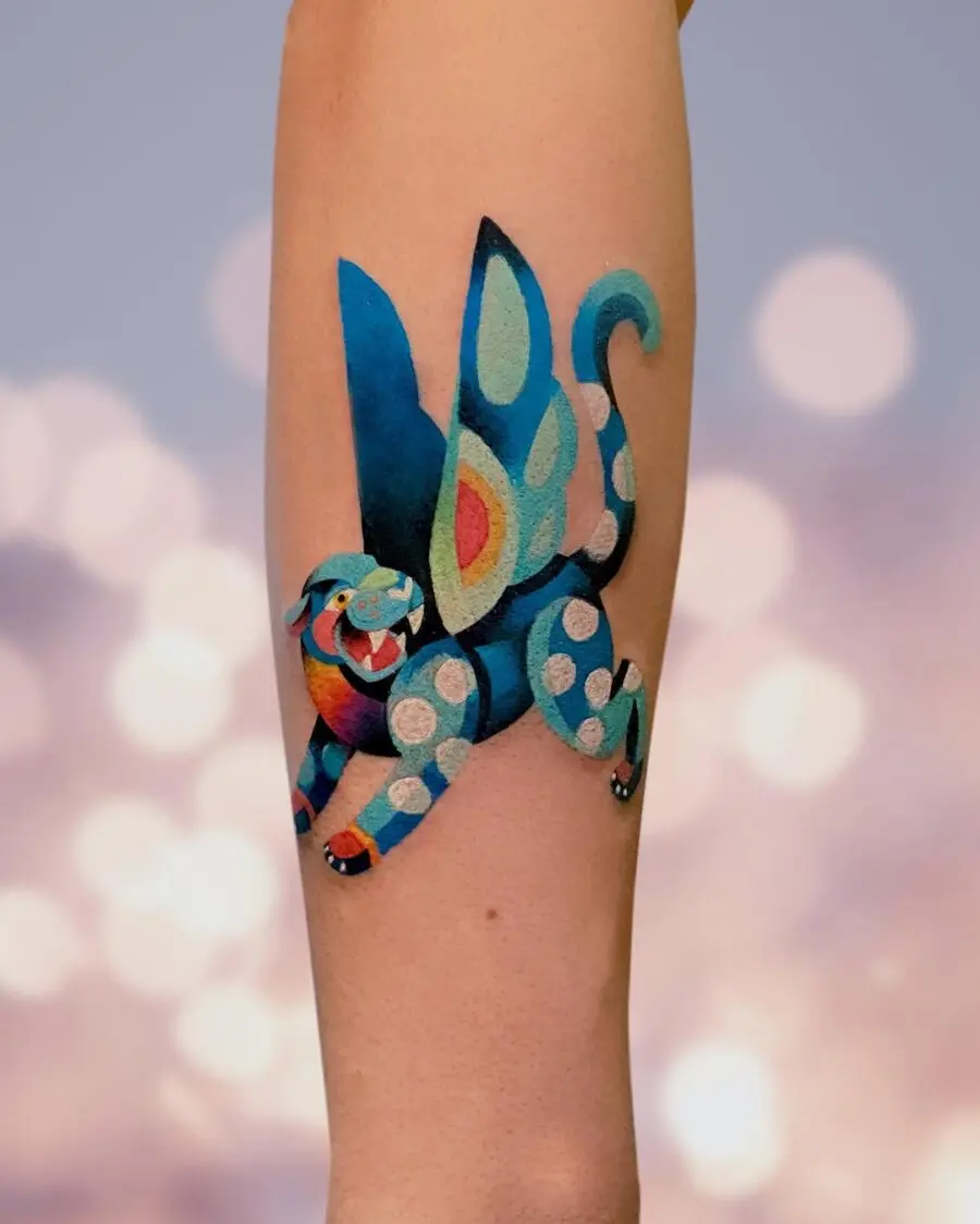 Vibrant tiger tattoo with whimsical wings