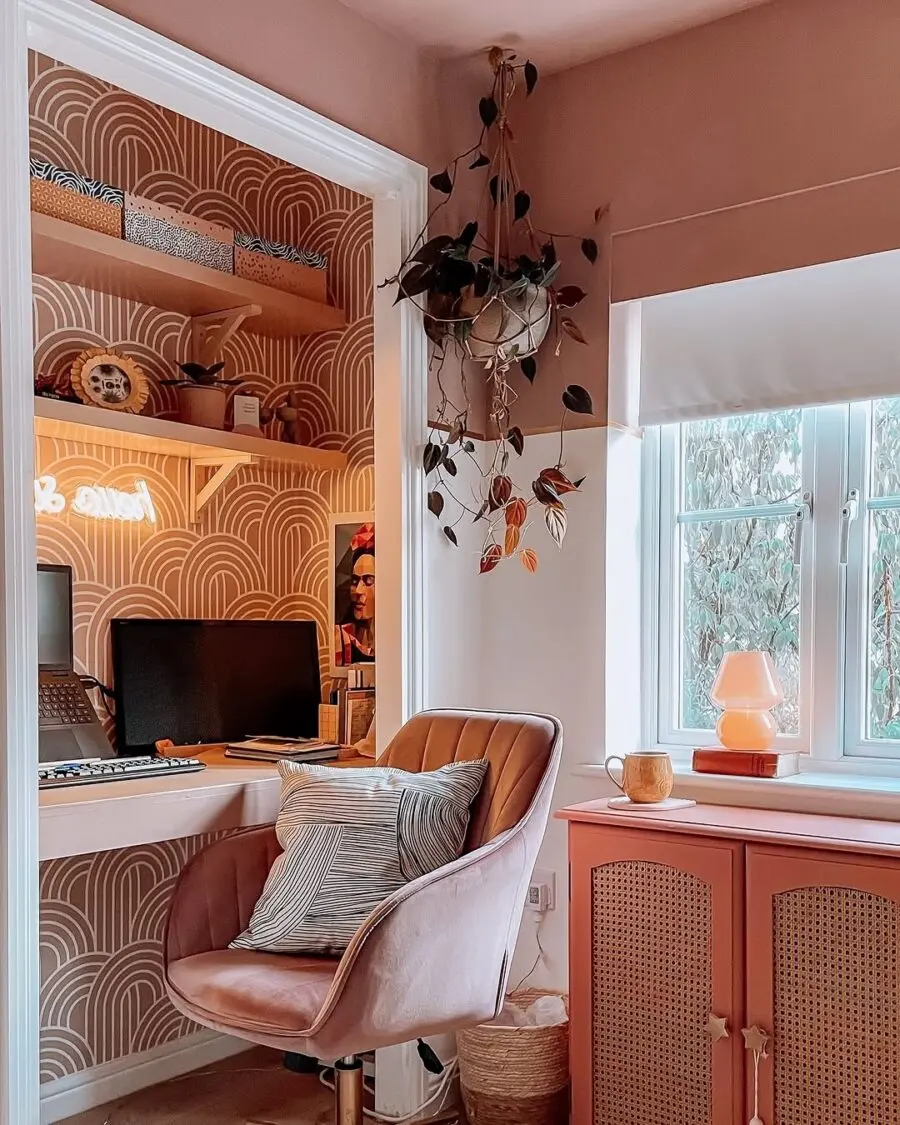 Stylish corner desk with warm tones