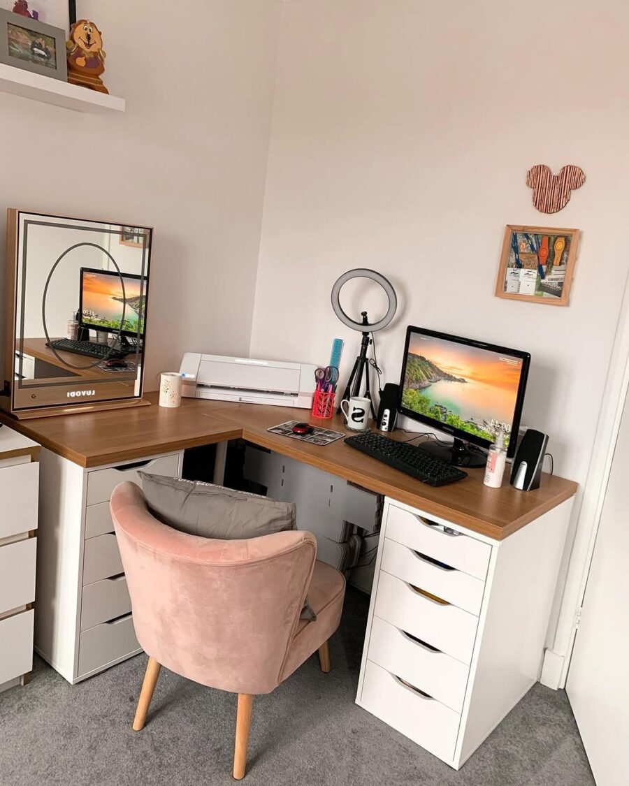 Chic corner desk with modern aesthetics and functionality