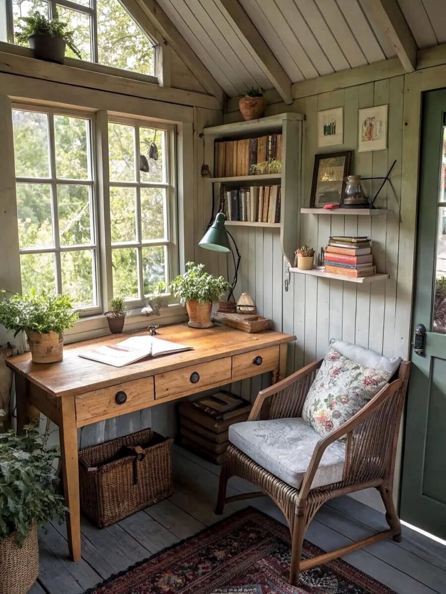Cozy and charming corner workspace arrangement