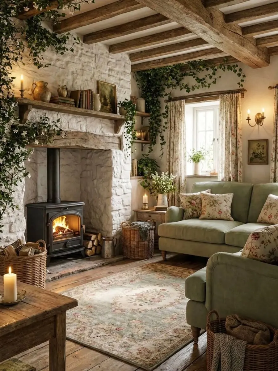 Charming cottage living room with floral accents