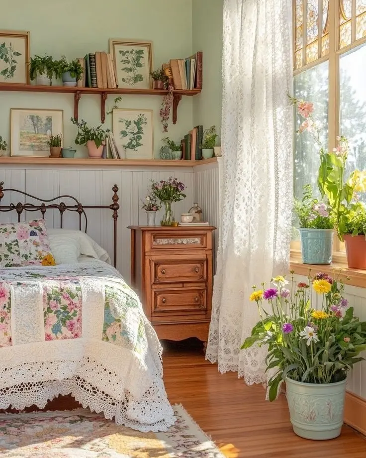 Charming details in cottage-style bedroom decor