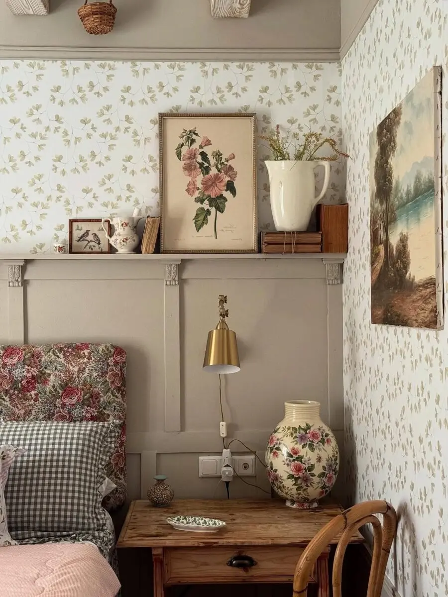 Charming floral accents in cozy cottage bedroom