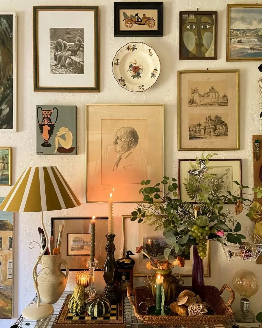 Charming gallery wall showcases eclectic decor