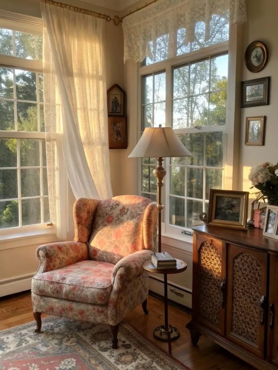 Charming reading nook radiating warmth and coziness.