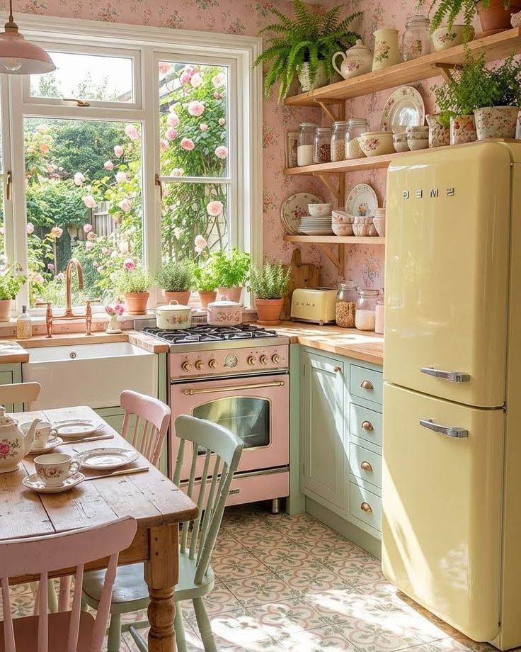 Charming floral cottage kitchen aesthetic